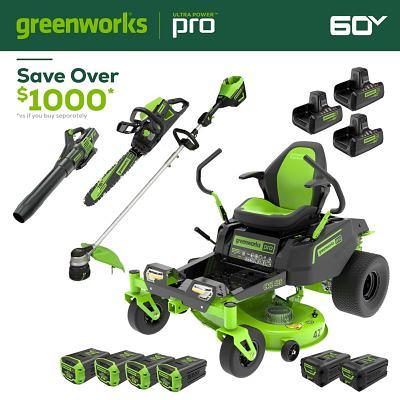 greenworkstools-60V 42 Cordless Battery CrossoverZ Zero Turn Riding Lawn Mower 3-Tool Combo Kit w/ Six (6) Batteries & Three (3) Chargers 