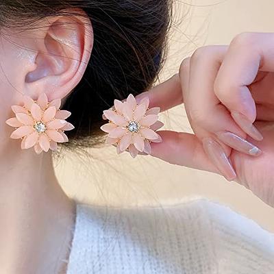 FYUAN Fashion Pink Crystal Love Heart Asymmetry Dangle Earrings White Fur  Ball Rhinestone Drop Earrings for