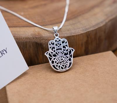 Hamsa Necklace Hand of God Blue Evil Eye Charm Pendant Jewish Judaica  Kabbalah