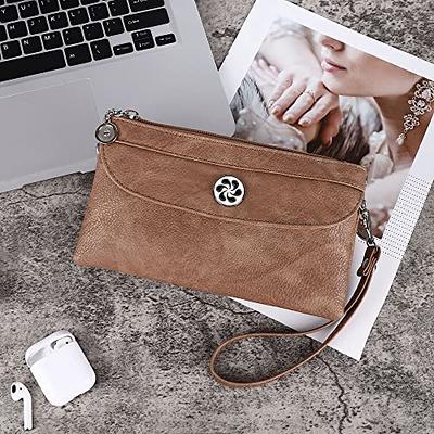 Small Leather Zippered Clutch Bag for Women with Detachable