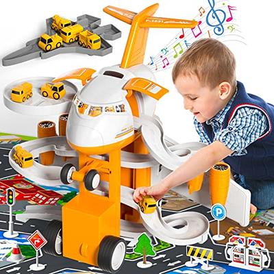 Airplane Toy with Car Toy Helicopter Set, Take Apart Toy for Play Set Boy Toddler Cargo Transport Airplane Gift Age 3 4 5 6 8 Years Old, 5 Mini