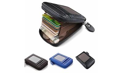 Genuine Leather Wallet for Men Zipper RFID Card Holder Purse