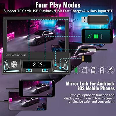 Podofo Single Din Apple Carplay Car Stereo with Bluetooth AHD Backup  Camera, 7” flip Out Touch Screen Car Radio MP5 Player Support Android Auto