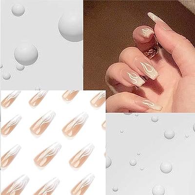  Nude White Press On Nails Medium Square French Glossy