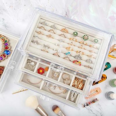 KAMIER Acrylic Jewelry Organizer,5 Layers Clear Acrylic Jewelry Box for  Women,20 Pcs Portable Clear Jewelry Bag Set,Velvet Earring Display Holder  for