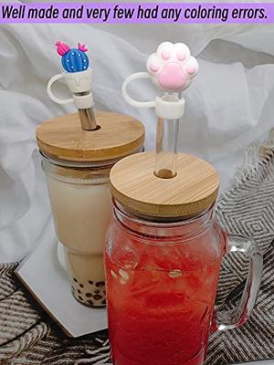 4PCS Glass Straw Tips Cover Reusable Drinking Straw Tips Cap Clear