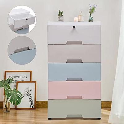 FOTOSOK Toy Storage Cabinet with 3 Movable Drawers, Floor Storage