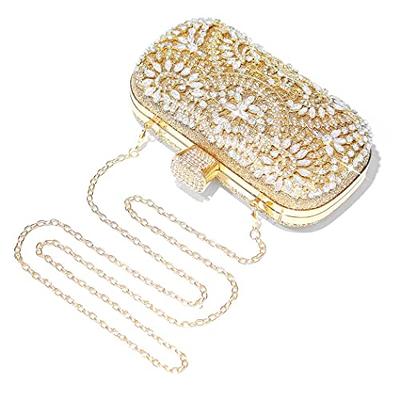 Ladies Shiny Gold Clutch Bag Women's Party Wedding Bridal Prom Evening  Handbag