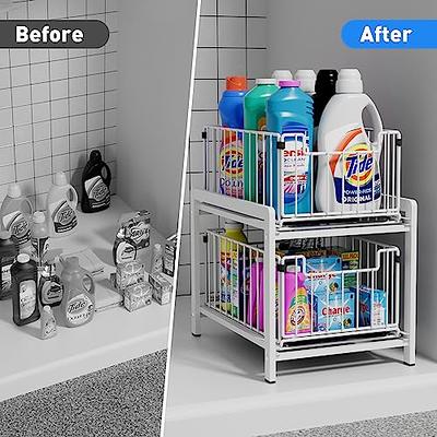 Under Sink Organizers and Storage - 2 Pack Metal Under Cabinet Organizers  with Sliding Drawers,Folding Under Sink Organizer for Cabinet, Bathroom