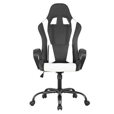 Inbox Zero Adjustable Reclining Ergonomic Faux Leather Swiveling PC &  Racing Game Chair with Footrest in Pink/White