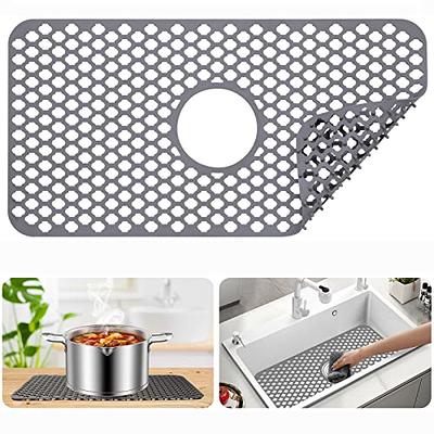 JUSTOGO Silicone Sink Protector, Rear Drain Kitchen Sink Mats Grid