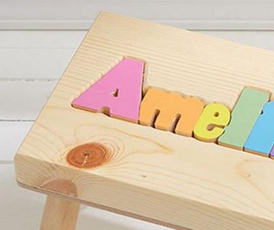 Name Puzzle Stool Pastel Letters