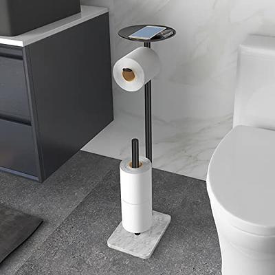 Toilet Paper Holder Stand with Reserve and Dispenser for 4 Mega Rolls,  Bathroom Freestanding Toilet Tissue Paper Roll Storage with Cell Phone Shelf,  Chrome