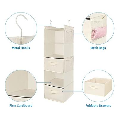 MAX Houser 4-Shelf Hanging Closet Organizer, Space Saver, Cloth Hanging  Shelves with 2 Side Pockets, Foldable (Beige)