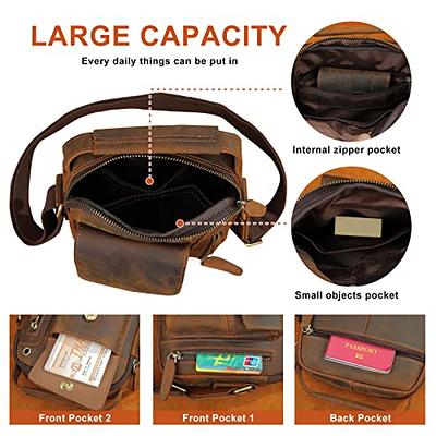 Genuine Leather Sling Bag Vintage Crossbody Hiking Shoulder Bag Sling Backpack Retro Cowhide Handmade Casual Daypack
