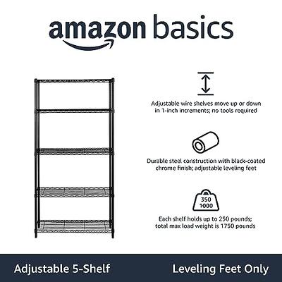 Basics 5-Shelf Adjustable, Heavy Duty Storage Shelving Unit (350 lbs  loading capacity per shelf), Steel Organizer Wire Rack, Black, 36 L x 14