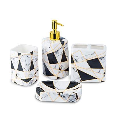 Dracelo 4-Piece Bathroom Accessory Set with Toothbrush Cup, Soap Dispenser, Soap Dish, Tumbler in Gold