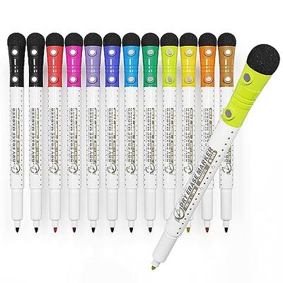 Mag-Fancy Magnetic Dry Erase Marker Set - Fine Tip Whiteboard Markers,  Build-in Erase, 9 Color, Safe Inks, Low Odor