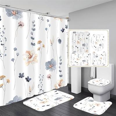 Elegant Black White Floral Green Flower Shower Curtain & 12 Hooks