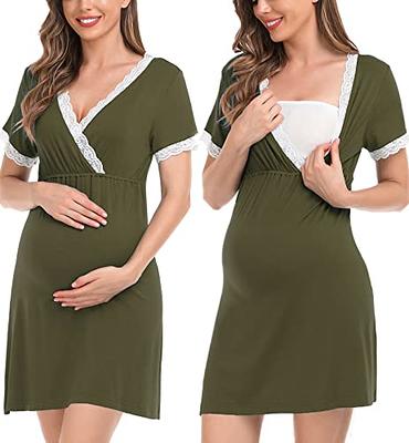 SWOMOG Women's Maternity Robe and Nursing Nightgown Sets for Breastfeeding  3 in 1 Labor Delivery Lace Dress Bathrobe Navy Blue at  Women's  Clothing store