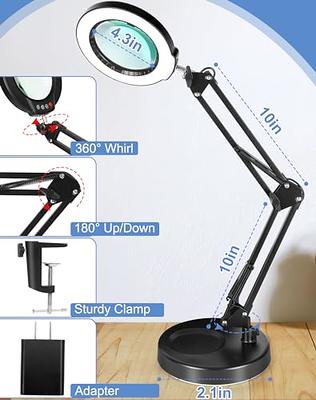 KIRKAS Magnifying Glass with Light and Stand, 10X Real Glass 2-in-1 Desk  Lamp & Clamp, 3 Color Modes Stepless Dimmable, LED Lighted Magnifier with