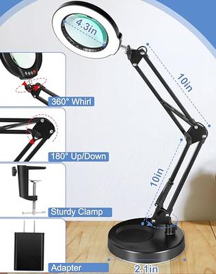 HITTI 10X Magnifying Glass with Light and Stand, 2-in-1 LED Lighted  Magnifier Large Base & Clamp, 3 Color Modes Stepless Dimmable Magnifying  Lamp