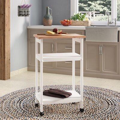 French Country 3 Tier Butcher Block Kitchen Cart with Drawers, Butcher Block/White