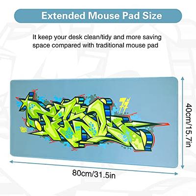 Gaming Mouse Pad, Canjoy Extended Mouse Pad 31.5x15.7inch XXL Large Big  Computer Keyboard Mouse Mat Desk Pad with Non-Slip Base and Stitched Edge  for Home Office Gaming Work (Grey Blue Graffiti) 