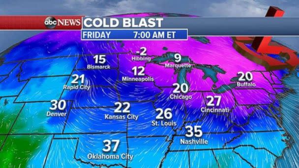 Friday temperatures in the Midwest for Nov. 10, 2017. (ABC NEWS)