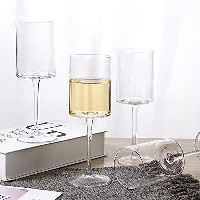 JYB&XY Red or White Wine Glasses 15oz Hand Blown Premium Crystal Square Wine Glass Set of 4 Unique Large Wine Glasses Long Stem for Men or Women