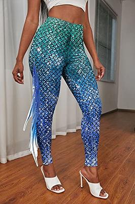Mermaid Fish Scale With Fin Halloween Cosplay Leggings Yellow Blue