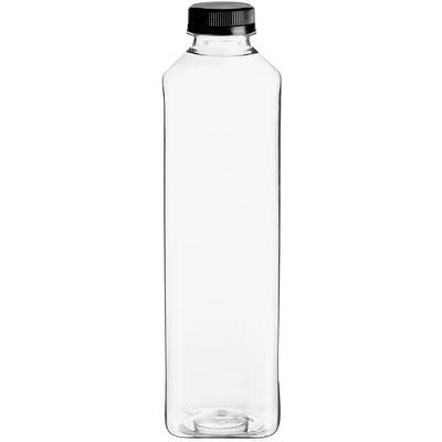 32 oz. Tall Square PET Clear Juice Bottle with Lid