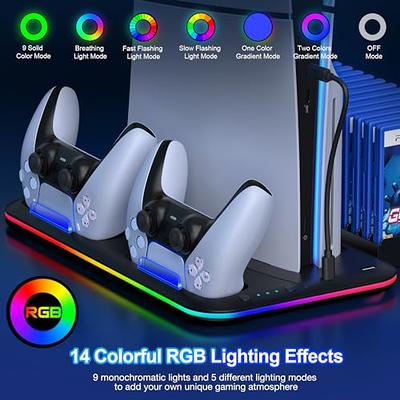  PS5 Stand and Cooling Station with Controller Charging Station  for PS5 Slim, PS5 Accessories Incl. 3 Levels Cooling Fan, RGB Light, 15  Game Storage, Headset Holder for Playsation 5 Digital/Disc, White 
