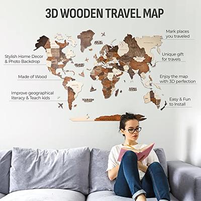 Premium Wall Decor 3D Wooden World Map with Pins