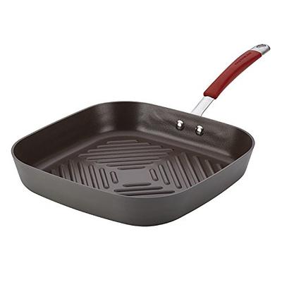 Rachael Ray Cucina Hard Anodized Nonstick Grill/Deep Square Griddle Pan, 11  Inch, Gray with Red Handles - Yahoo Shopping