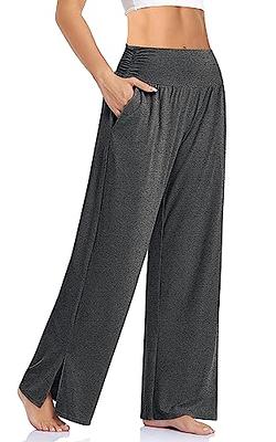 UEU Womens Wide Leg Yoga Pants High Waist for Women Casual Pajamas Lounge  Sweatpants with Pockets- 28 Inseam (Heather Dark Gray, L) - Yahoo Shopping