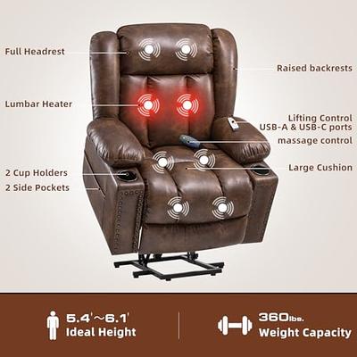 Mcombo Electric Power Lift Recliner Chair with Extended Footrest for Elderly People, 3 Positions, Hand Remote Control, Lumbar Pillow, 2 Cup Holders