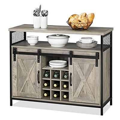 YITAHOME Farmhouse Bar Cabinet for Liquor and Glasses, Dining Room Kitchen  Cabinet with Wine Rack, Upper Glass Cabinet, Open Storage Shelves for  Living Room, Hallway, Charcoal Grey