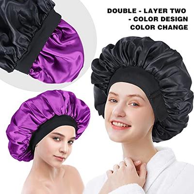 Satin Bonnet Silk Bonnet Hair Bonnet For Sleeping Satin Cap Extra Large  Reversible For Women Curly Natural Hair Black