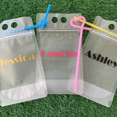 Custom Printed Reusable Zip Lock Drink Pouch with Straw Drinking