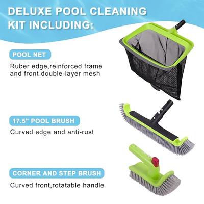 POOLAZA Pool Skimmer Net & Pool Brush Head with 50'' Aluminum Pool Pole,  Fine Mesh Pool Net Skimmer Plus 14 Sturdy Pool Brushes for Cleaning Pool  Walls, Ideal Pool Cleaning Kit for Above Ground Pool