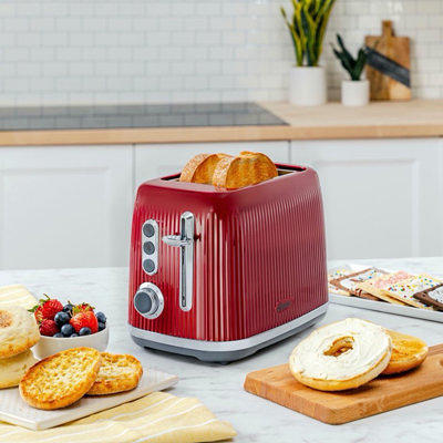 Kenmore 4-Slice Toaster, Red Stainless Steel, Dual Controls, Extra