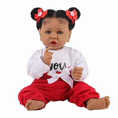 Reborn Baby Dolls Black Silicone Full Body with Realistic African American  22.8 inches Girl Weighted Newborn Dolls Gift Set