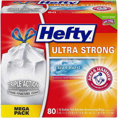 Hefty Ultra Strong Tall Kitchen Trash Bags, Blackout, Unscented, 13 Gallon,  40 Count