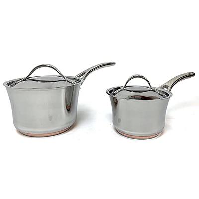 Anolon Nouvelle Copper Stainless Steel Saucepan with Lid, 3.5-Quart, Silver