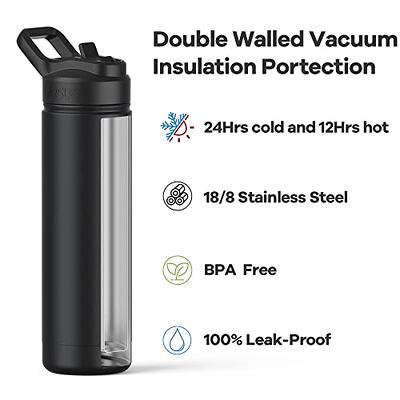 HQAYW Sports Water Bottle 40oz, Stainless Steel Water Bottle with Strap,  Double Walled Vacuum Metal Hot Cold Water Bottles with 3 Lids, Leakproof