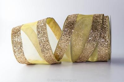 Gold Chunky Glitter Wired Ribbon, Farriislk Ribbon, Christmas Ribbon, 1.5  Inch Ribbon, Holiday Ribbon, Gold Ribbon 
