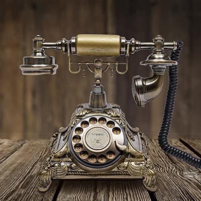 Tebru Retro Vintage Telephone, Antique Home Telephone,Vintage Retro  Telephone Rotary Dial Antique Landline FSK/DTMF Office Home Auto IP