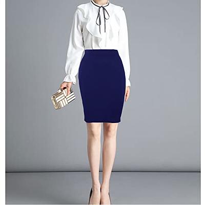 24seven Comfort Apparel Women's Elastic Waist Knee Length Pencil Skirt