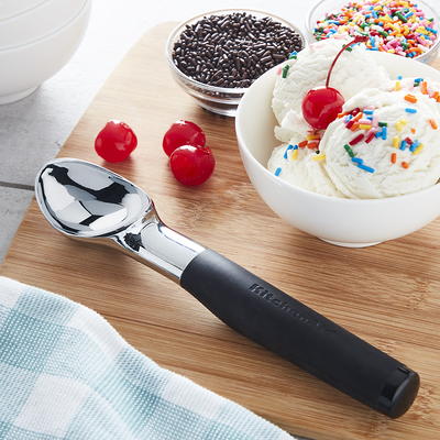 Kitchenaid Chrome Ice Cream Scoop in Black Soft Handle, Dishwasher